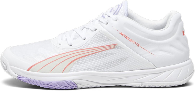 PUMA Unisex Accelerate Turbo W+ Indoor Court Shoe 38 EU Puma White Fire Orchid Vivid Violet Sedate G