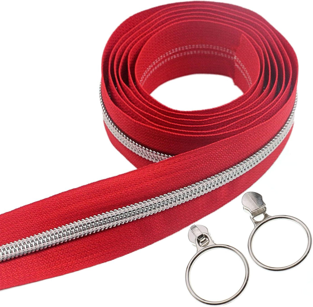 Leekayer 5# silberfarbenes Metall-Zahn-Nylon-Spule-Reissverschluss pro Meter Lose 9 Meter rote Reiss