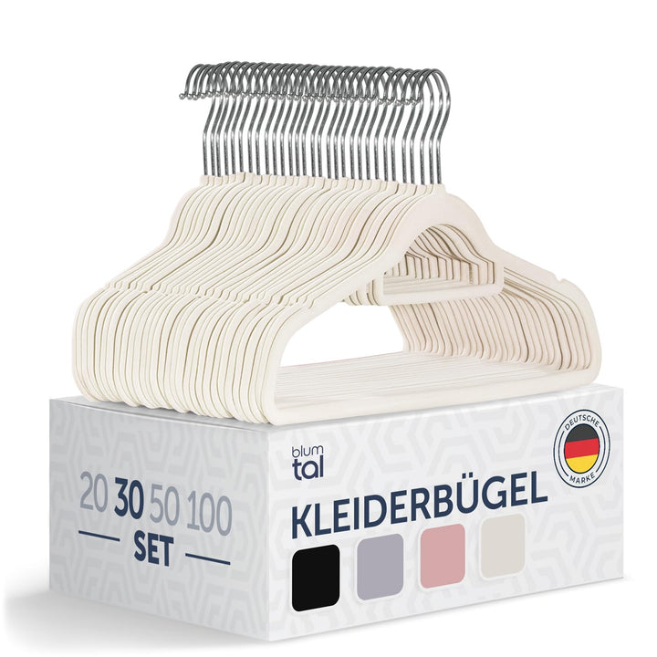 Blumtal 30 Stück Samt-Kleiderbügel - Samt-Kleiderbügel, rutschfest, um 360° drehbar, platzsparend, h
