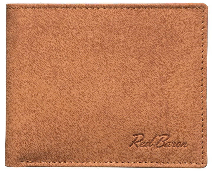 Geldbeutel Männer Leder Querformat Braun mit Münzfach - Red Baron Portemonnaie Geldbörse Herren Used