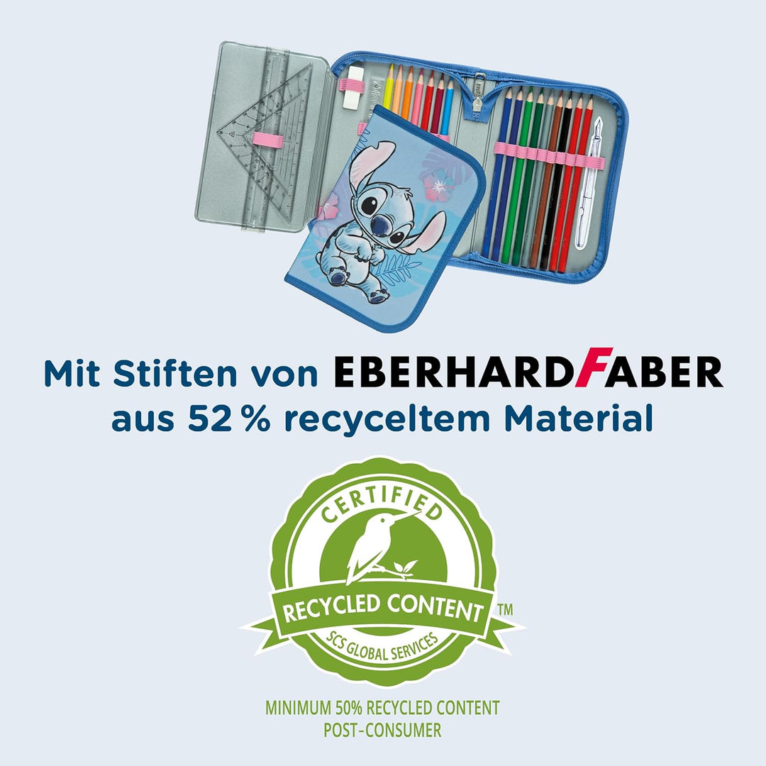 Scooli - Gefülltes Schüleretui Stitch - Federmäppchen mit hochwertigen Stiften & Zubehör - Ideal für