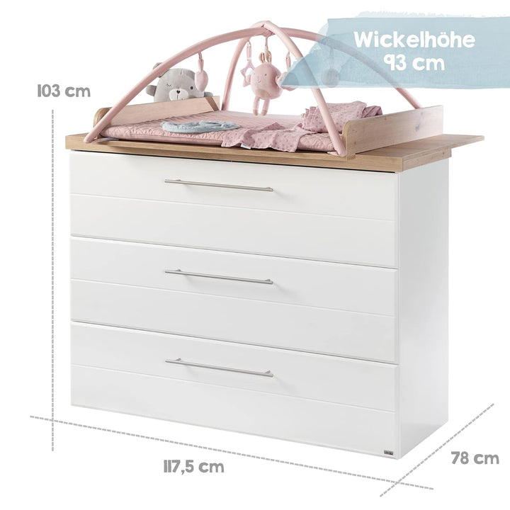 roba Wickelkommode 'Nele' breit, inkl. Wickelansatz, weiss, Kranz in 'Artisan Eiche', Wickelhöhe 93