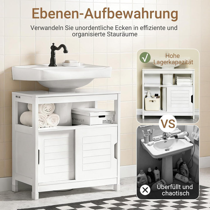SoBuy FRG128-W Waschbeckenunterschrank Badmöbel Badschrank mit Fusspolster Unterschrank Waschtisch w
