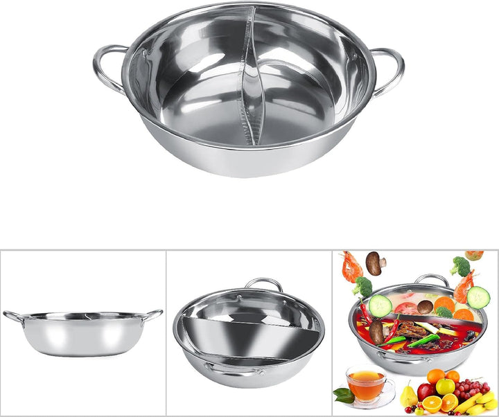 Leopacat Hot Pot Herd, Hotpot Topf, Edelstahl 2 Kammern Dualer Hot Pot Doppelgriff Kochgeschirr Hot