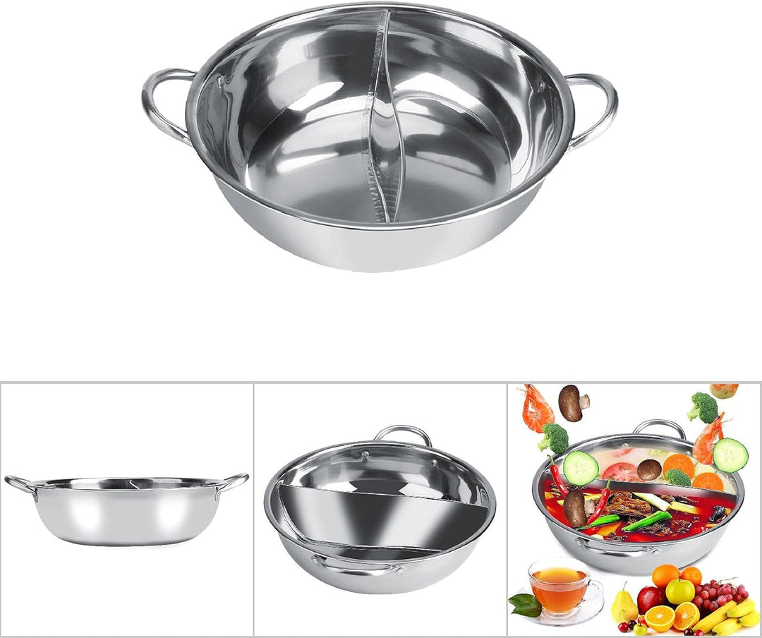 Leopacat Hot Wok Topf Hotpot, Hotpot Topf, 2 Kammern Dualer Hot Pot Doppelgriff Kochgeschirr Hot Pot