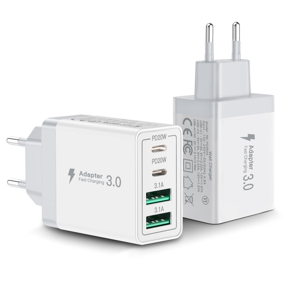 2er Pack USB C Ladegerät, Aioneus 40W Schnellladegerät 4 Ports PD+QC Netzteil, Mehrfach USB C Power