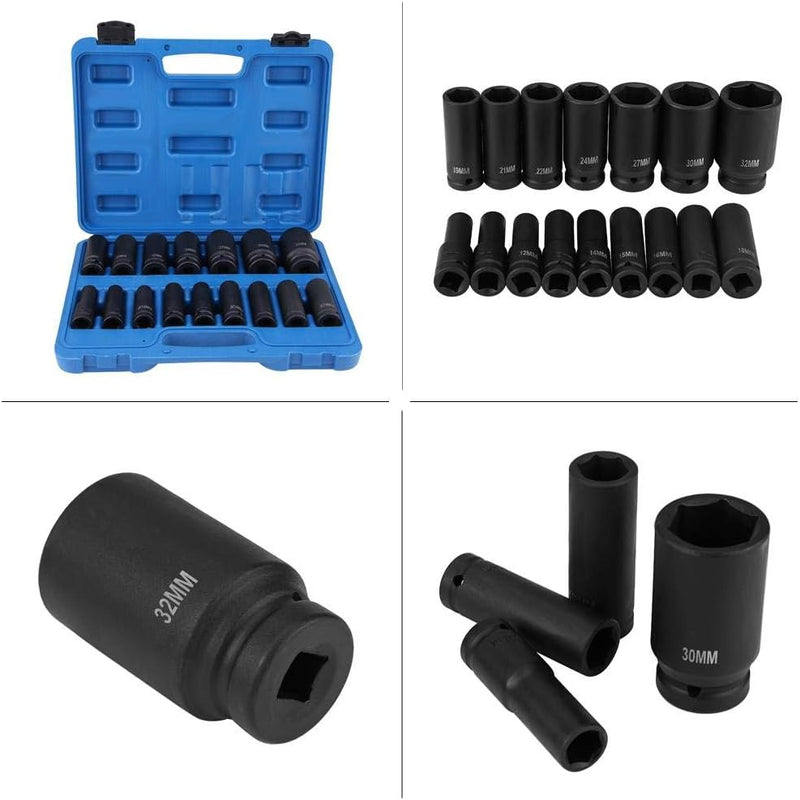 16Pcs Air Hex Bit Sechskant Bit Impact Socket Set mit Werkzeugkasten für Autoreparatur und Wartung,