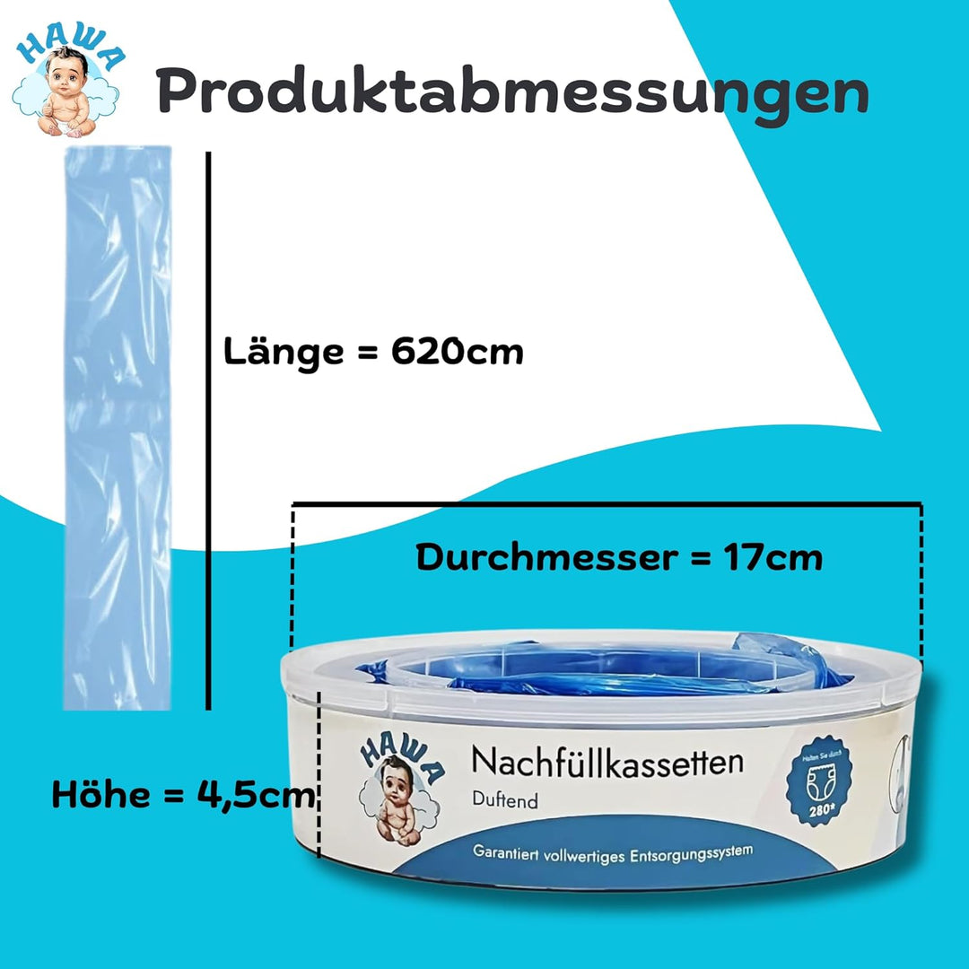 HAWA Windeleimer Nachfüllkassetten – Extra Dick, zitronenduftend, 280 Windelkapazität, kompatible Na