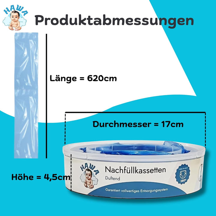 HAWA Windeleimer Nachfüllkassetten – Extra Dick, zitronenduftend, 280 Windelkapazität, kompatible Na