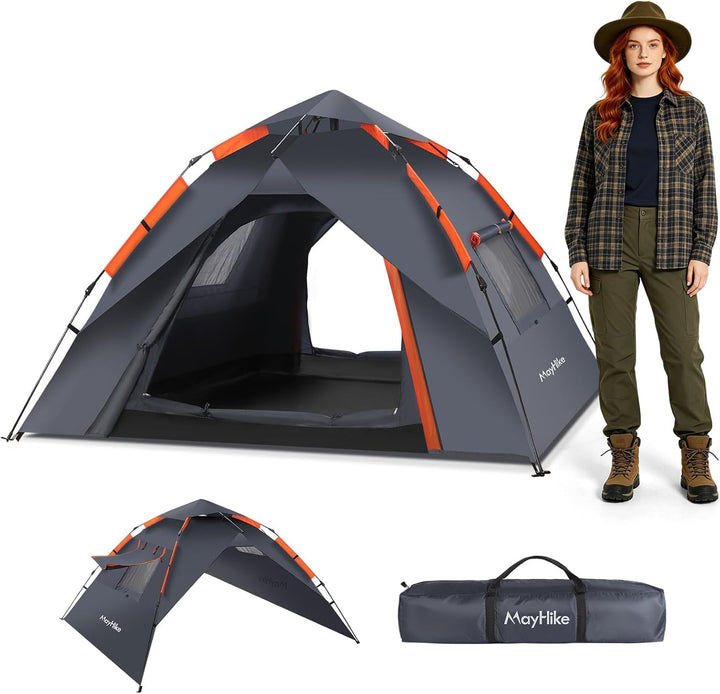 Camping Zelt 2 Personen Wurfzelt – Automatik Pop Up Zelt wasserdicht 3000mm mit 2 Türen und 2 Fenste