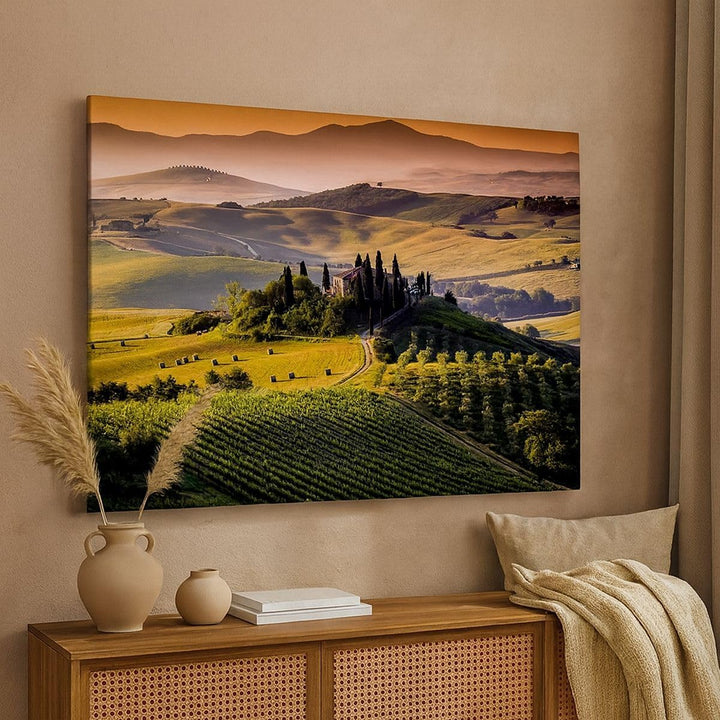 Bilder auf Leinwand 100x70cm Leinwandbild Landwirtschaft Bauernhof Toskana Weinberg Gross Wanddeko B