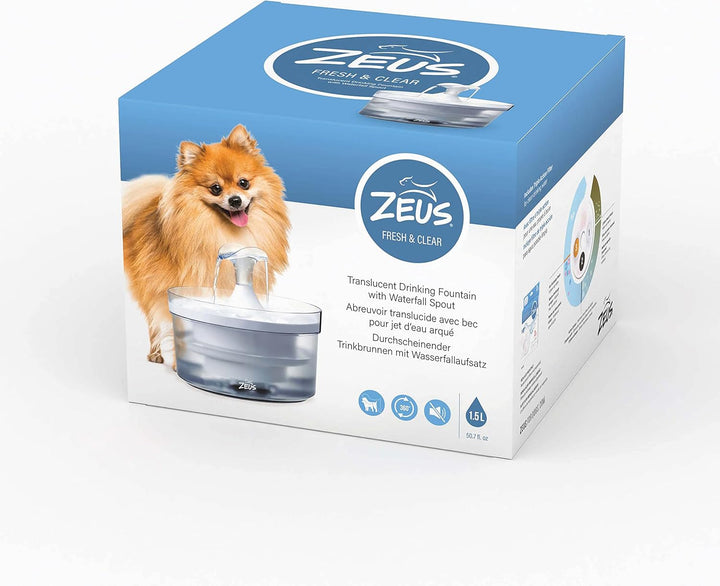 Zeus Fresh & Clear Trinkbrunnen für Hunde, mit Wasserfall, 1,5L