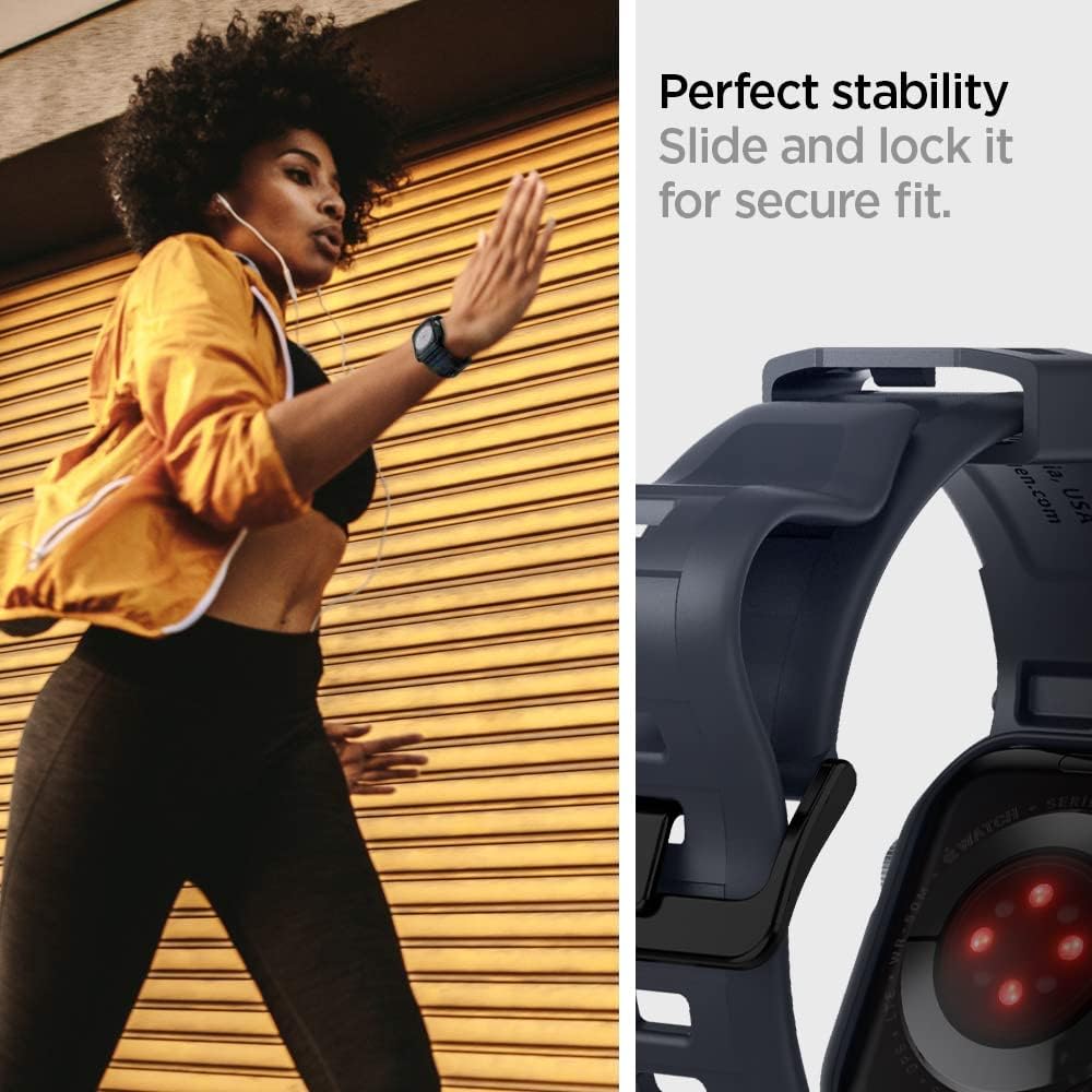 Spigen Rugged Armor Pro Hülle mit Band für Apple Watch 45/44mm | TPU-Unibody-Hülle mit Armband, Carb
