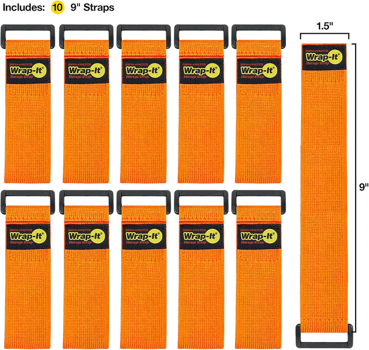 Super Stretch Wrap-It Storage Straps – (10) 22,9 cm orange – elastische Klettverschlüsse – Verlänger