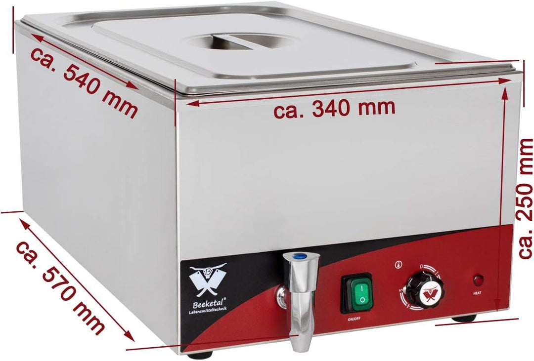 Beeketal 'BBM-1' Gastronorm Bain Marie mit Ablaufhahn, Profi Gastro Speisewärmer inkl. 1 x (GN) 1/1