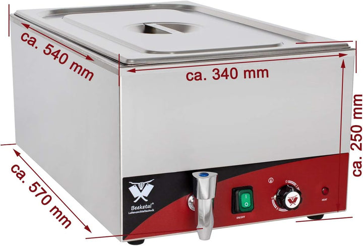 Beeketal 'BBM-1' Gastronorm Bain Marie mit Ablaufhahn, Profi Gastro Speisewärmer inkl. 1 x (GN) 1/1
