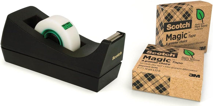 Scotch Abroller, Schwarz inkl. 3 Rollen Scotch Magic Klebeband A Greener Choice - mit Pflanzlichem K