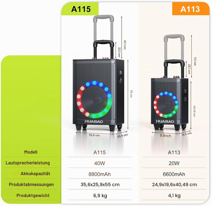 Grosser Bluetooth-Karaoke-Lautsprecher mit 2 drahtlosen Mikrofonen, 11-Lautsprechersystem mit 8800-m