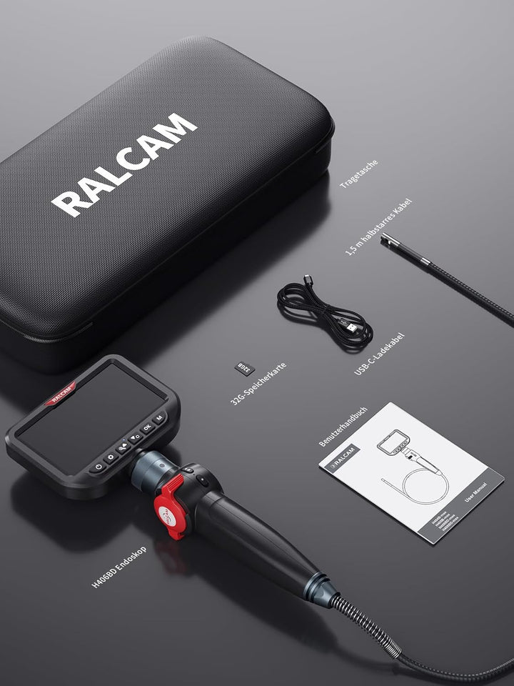 Ralcam Endoskopkamera mit Licht, Endoscope Camera mit 180° beweglichem Kopf, 6,5mm Dual-Sonde, 5" HD