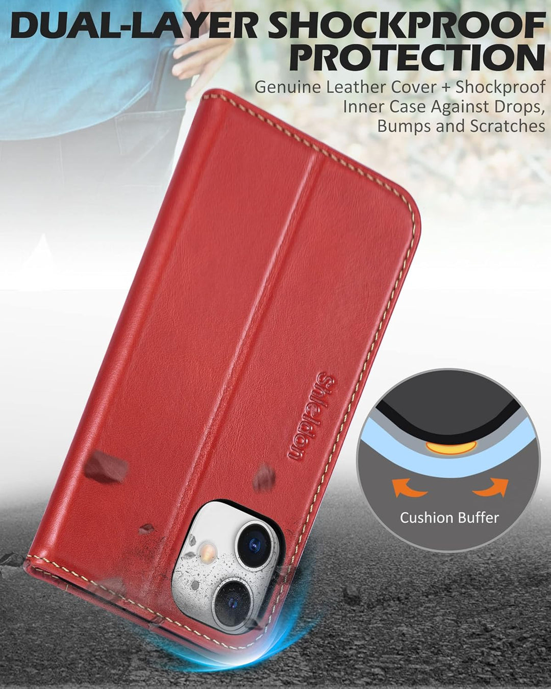 SHIELDON Hülle für iPhone 12 Lederhülle [Echtleder] [Lifetime Garantie] [RFID-Sperre] [Kartenfach] [
