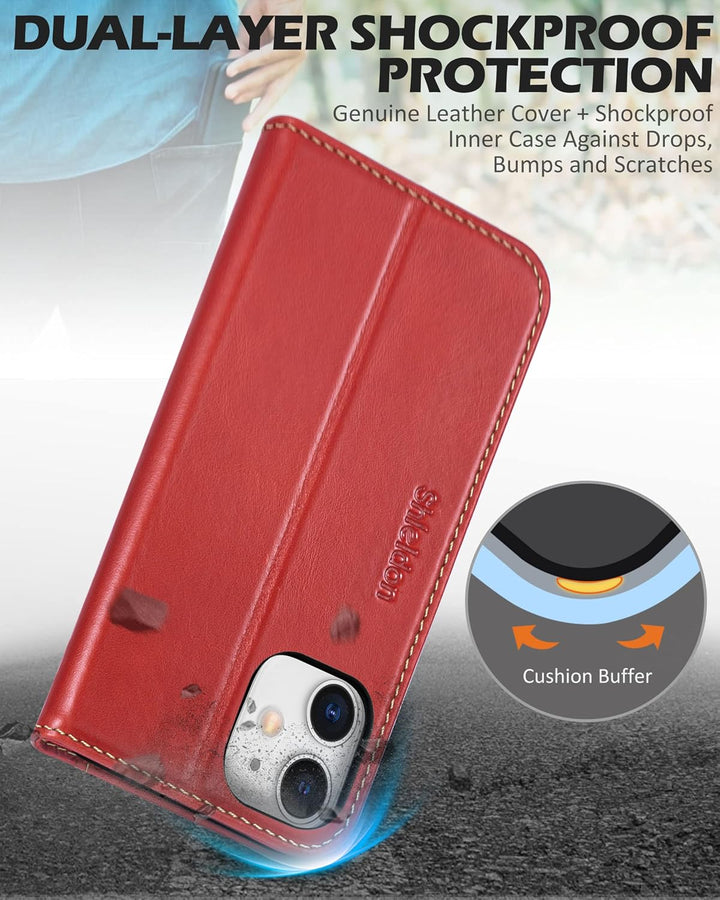 SHIELDON Hülle für iPhone 12 Lederhülle [Echtleder] [Lifetime Garantie] [RFID-Sperre] [Kartenfach] [