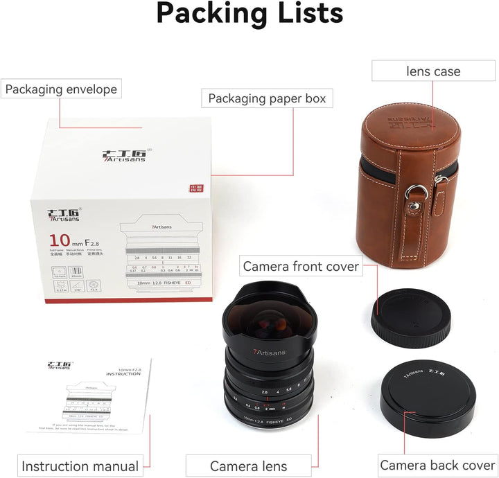 7artisans 178° Vollformat F2.8 Vollformat 10 mm Ultra-Weitwinkel-Fischaugenobjektiv manueller Fokus