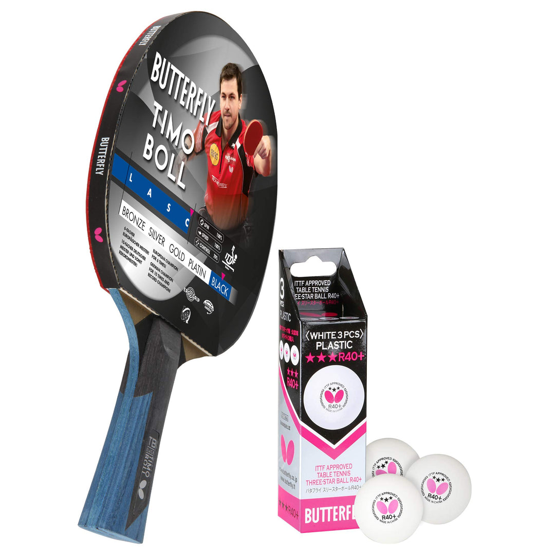 Butterfly Timo Boll Black Tischtennisschläger + 3*** ITTF R40+ Tischtennisbälle | Tischtennisschläge