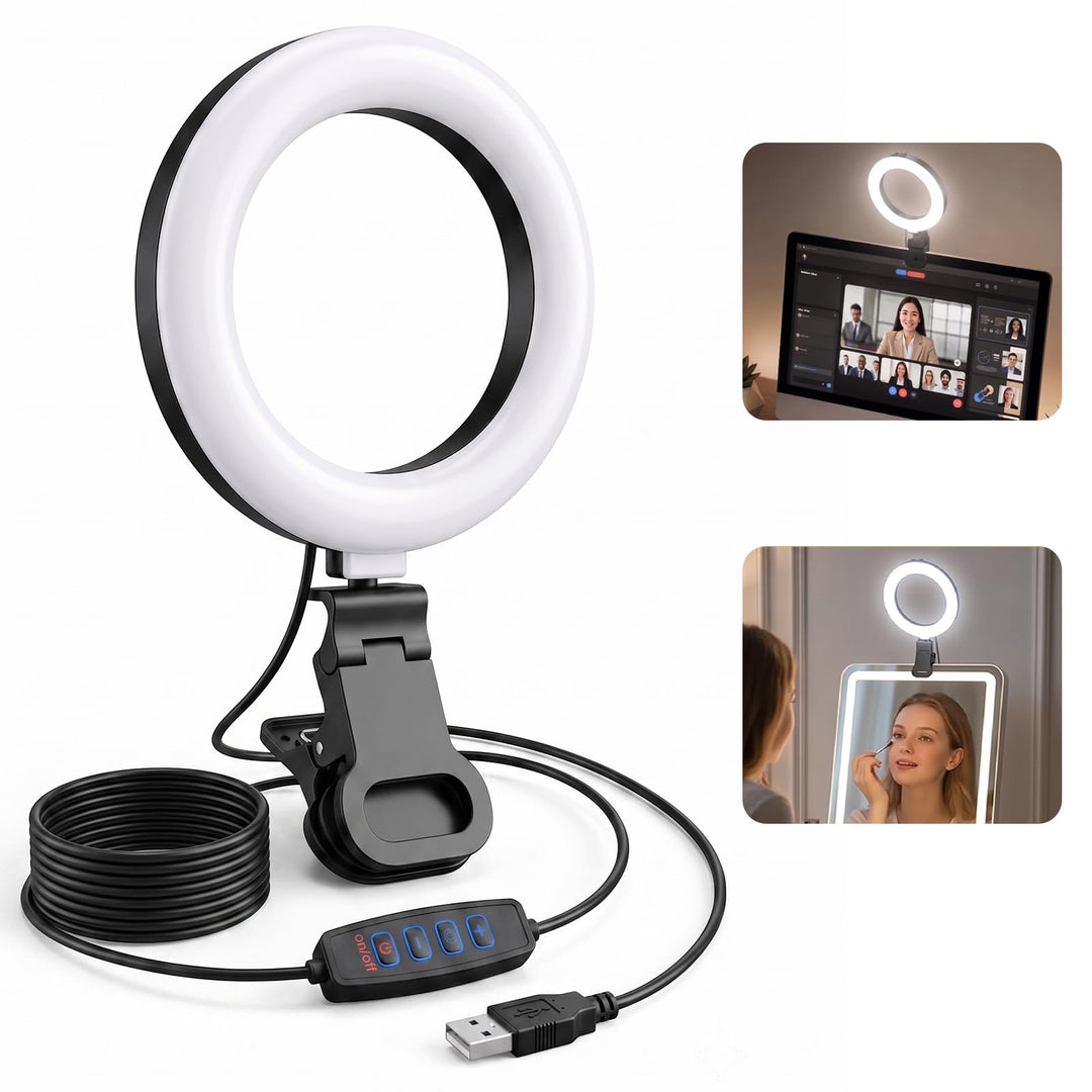 Ringlicht für Computer-Videokonferenz – Webcam-Licht für Monitor, Clip, Fernarbeit, Entfernung, Lern