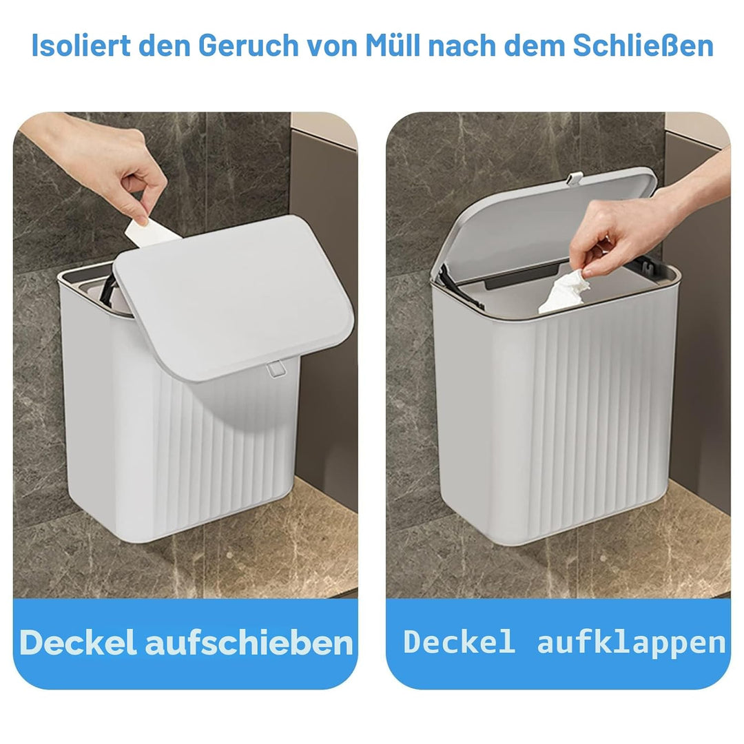 AKOLAFE Mülleimer Hängend mit Deckel 9L Abfalleimer Kleiner Mülleimer Wandmontage Biomülleimer Küche