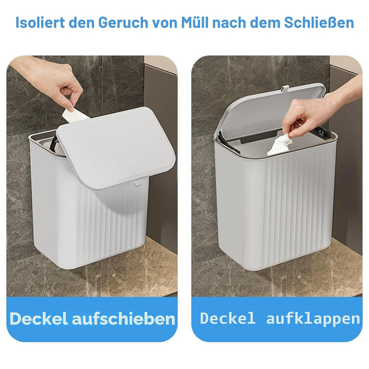 AKOLAFE Mülleimer Hängend mit Deckel 9L Abfalleimer Kleiner Mülleimer Wandmontage Biomülleimer Küche