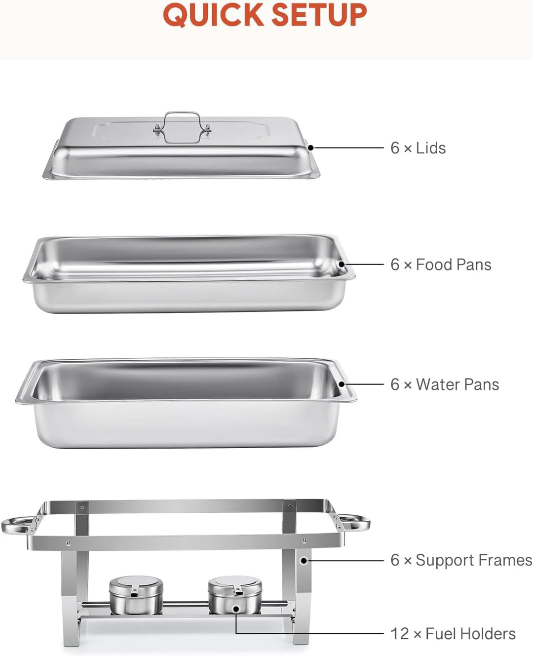 Wilprep Chafing Dish Speisewärmer 9L 6pcs Edelstahl Warmhaltebehälter Wärmebehälter Edelstahl Buffet