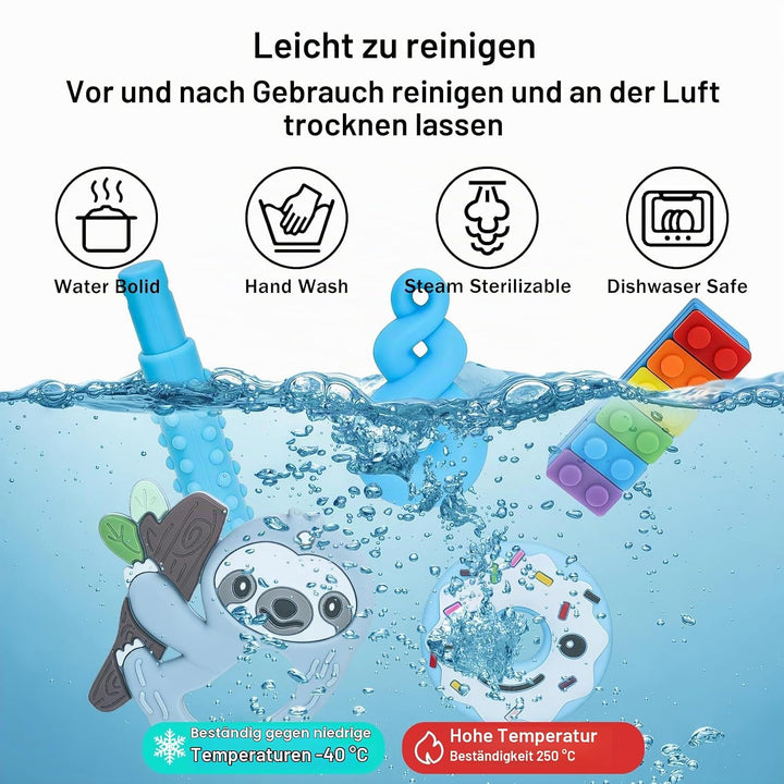Beissringe 5er Set | Sensorische Kauketten für Kinder ab 3 Monate | BPA-frei Kaukette Halskette für