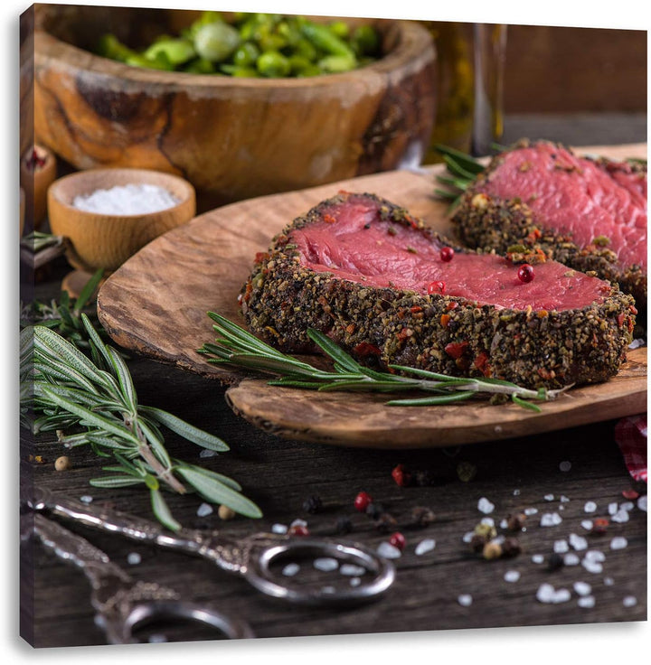 Pixxprint Leckeres Steak, Format: 70x70 auf Leinwand, XXL riesige Bilder fertig gerahmt mit Keilrahm