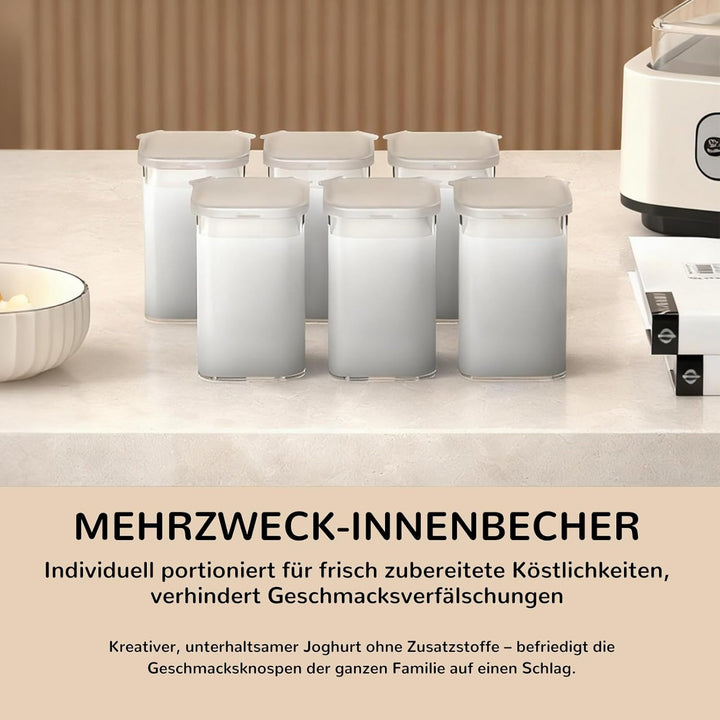 Joghurtbereiter mit 6 Glasbechern à 250 ml, Aartner Joghurt Maker Einstellbare Temperatur und Zeit,