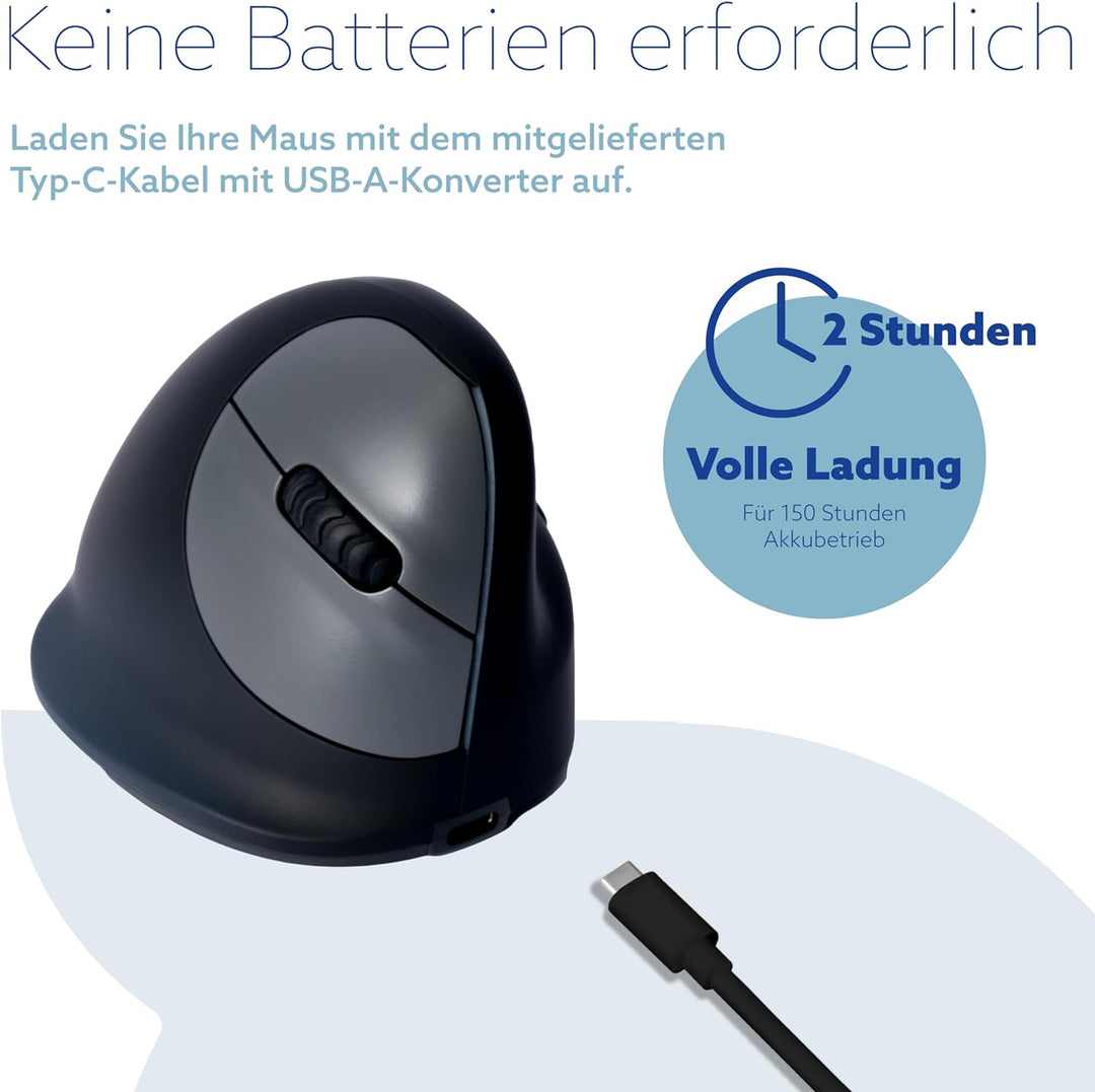 R-Go HE Ergonomische funkmaus grösse, Bluetooth 5.0, Mit Break-Software, Wiederaufladbare vertikale