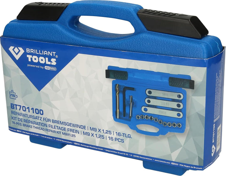 BRILLIANT TOOLS BT701100 Reparatursatz für Bremsgewinde, M9 x 1,25, 16-tlg [Powered by KS TOOLS]