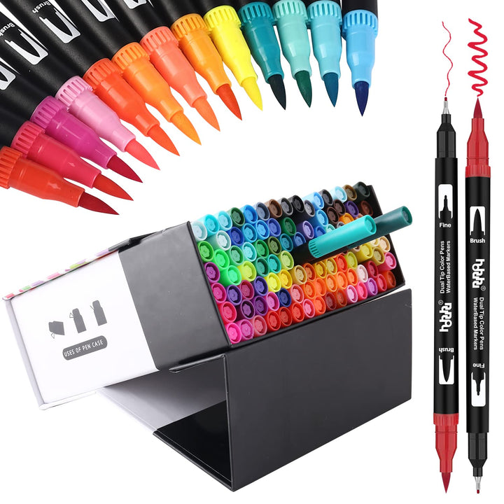 100 Farben Marker Set, Pinselstift Set Fasermaler, Aquarell Pinselstifte Marker Stift Set Doppelspit