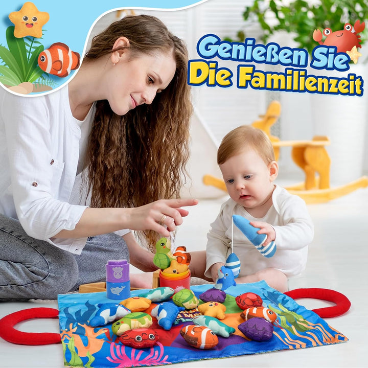 ZOOI Montessori Spielzeug ab 1 Jahr, 5 in 1 Motorikspielzeug Angelspiel, Spielzeug ab 1 2 3 Kinder J