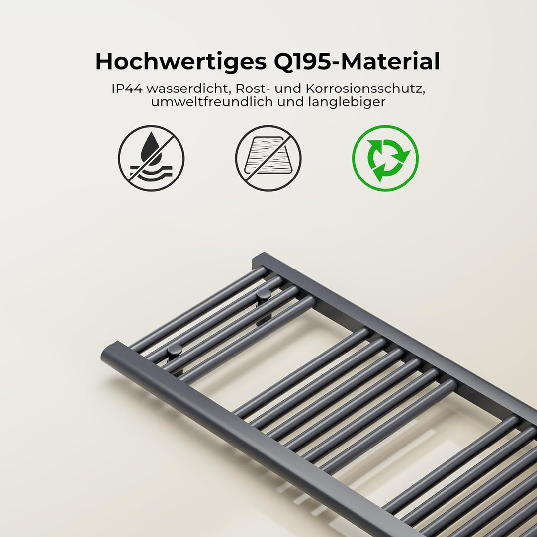 Heilmetz Badheizkörper Elektrisch mit Heizstab 500W Leistung 1000 x 600 mm Anthrazit Gerade Bad Heiz