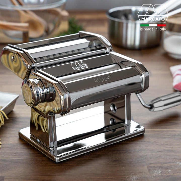 Marcato – Atlas+ Nudelmaschine für frische Pasta aus eloxiertem Aluminium mit 4 Formen | Lasagne, Fe
