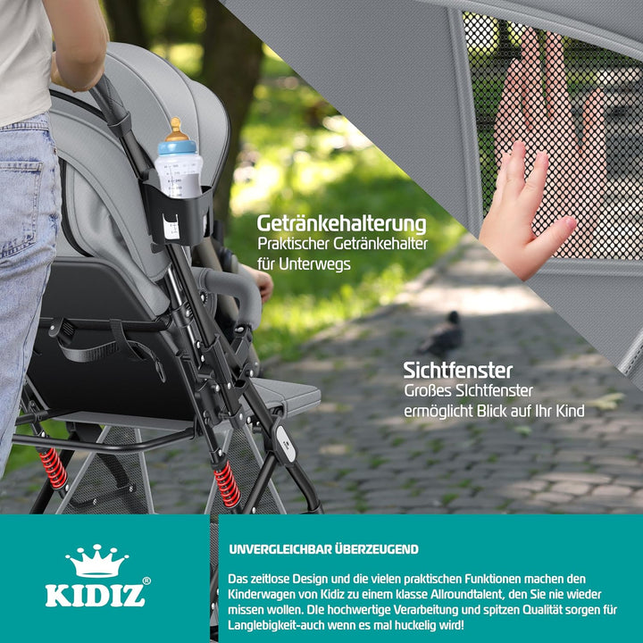 KIDIZ® Kinderwagen Kinderbuggy klappbar Liegebuggy Sportwagen Faltbar 360° Räder 5-Punkt Gurt Inkl.