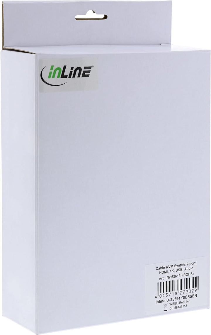 InLine 62613I KVM Switch, 2-fach, HDMI, 4K, USB, mit Audio, integr. Kabel