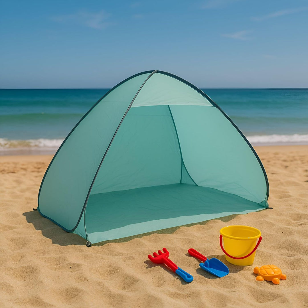 Pop Up Strandmuschel 2 Personen Wurfzelt UV Schutz Strandzelt Camping Grün | BURI, 200x125x110 cm, W