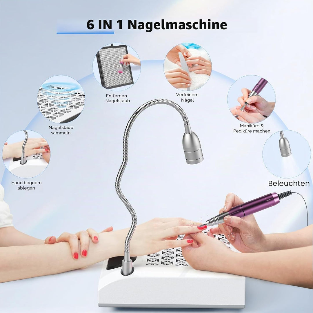 6 in 1 elektrische Nagelbohrer, 30000 U / min professioneller Nagelstaubkollektor 80W leistungsstark