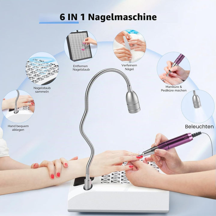 6 in 1 elektrische Nagelbohrer, 30000 U / min professioneller Nagelstaubkollektor 80W leistungsstark