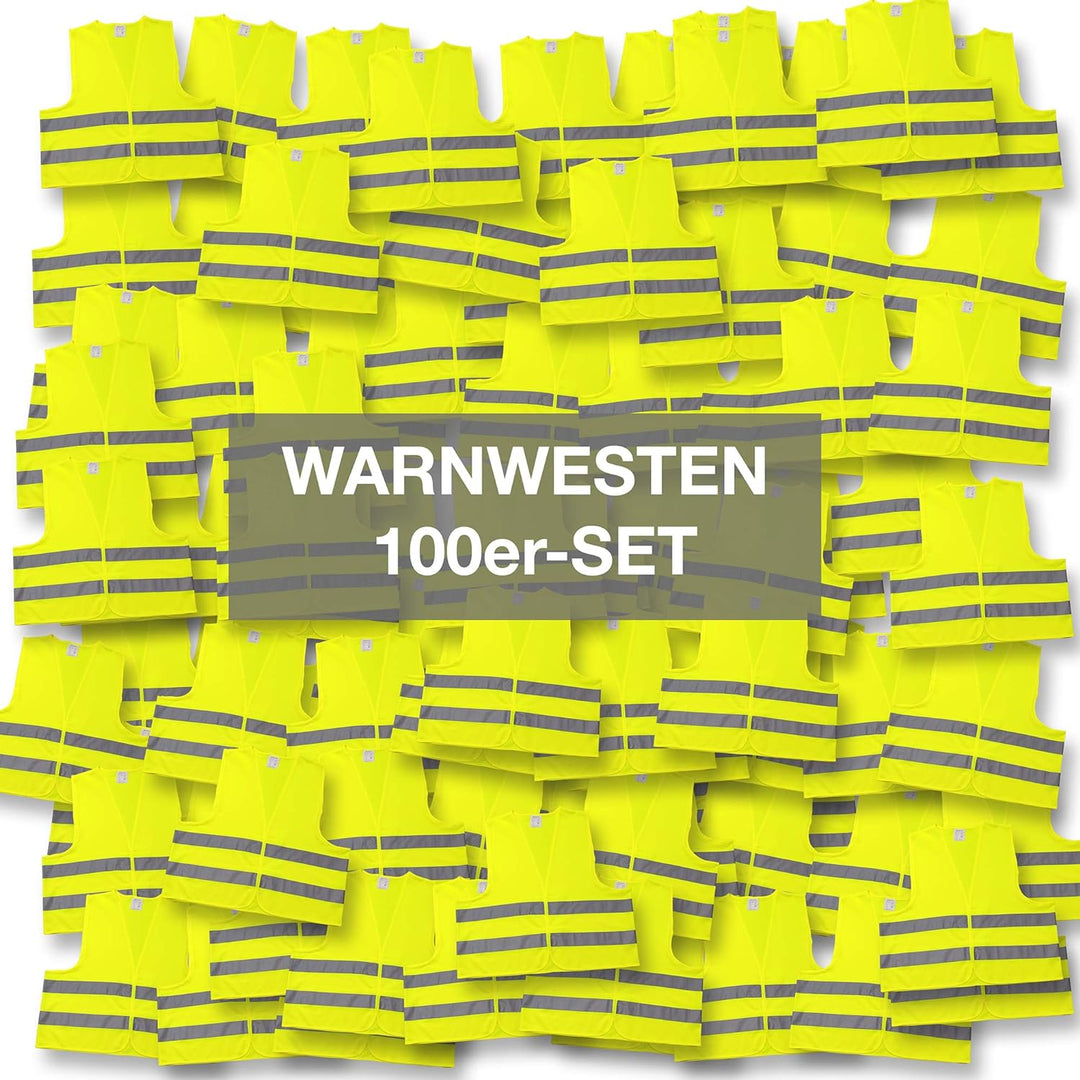 4business 100 Stück Qualitäts Kfz Warnweste gelb EN ISO 20471 Klasse 2 für Erwachsene Unisize TÜV-ge