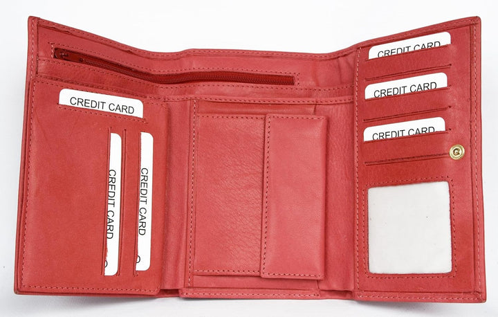 Damen Leuchtend-Rosa-Orange Leder Portemonnaie - Brieftasche