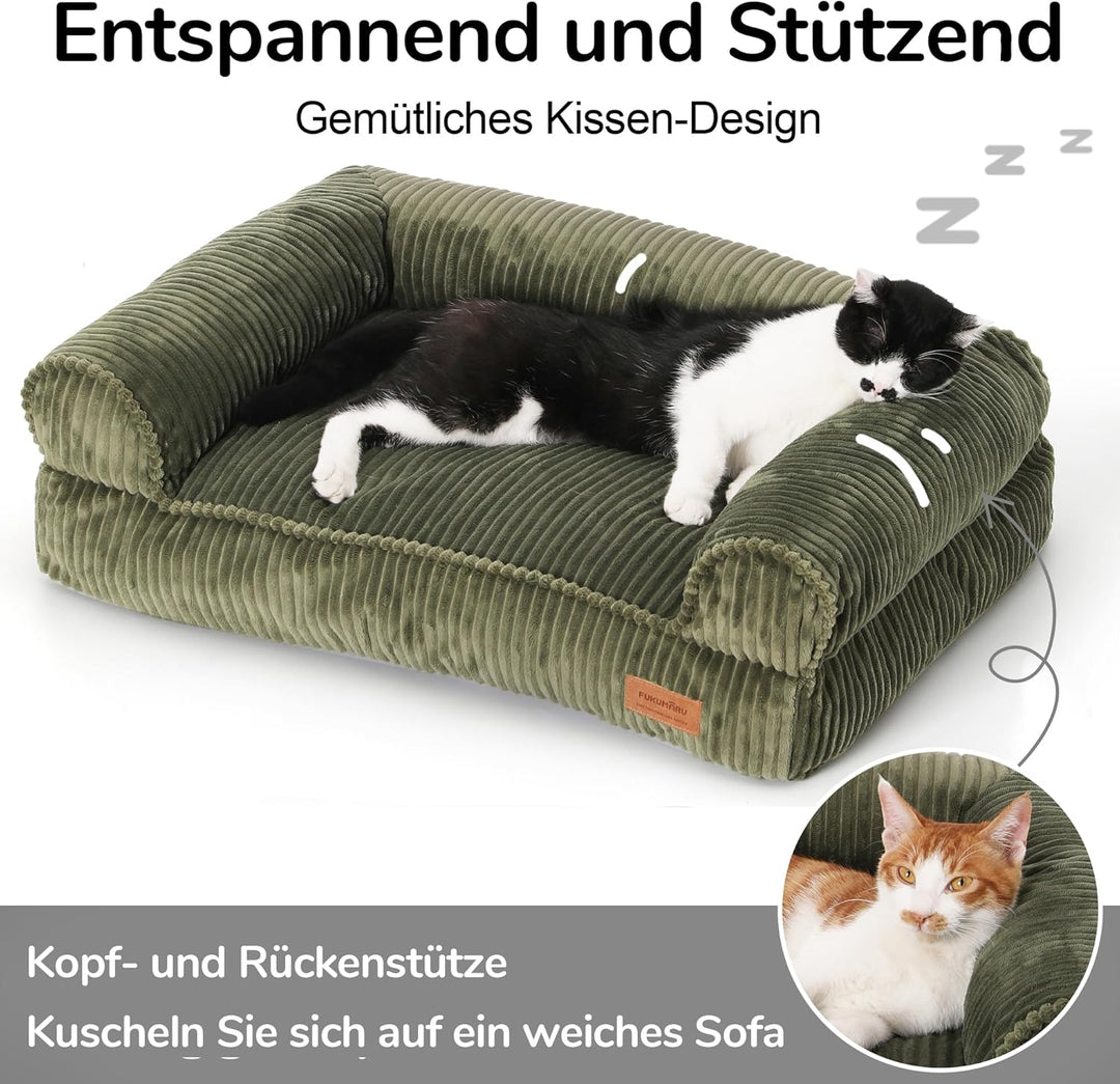 FUKUMARU Katzensofa Bett, Corduroy Gemütliches Katzenbett für drinnen mit abnehmbarem waschbarem Bez