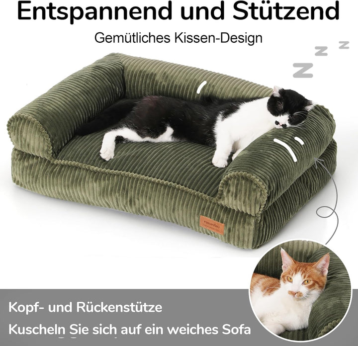FUKUMARU Katzensofa Bett, Corduroy Gemütliches Katzenbett für drinnen mit abnehmbarem waschbarem Bez