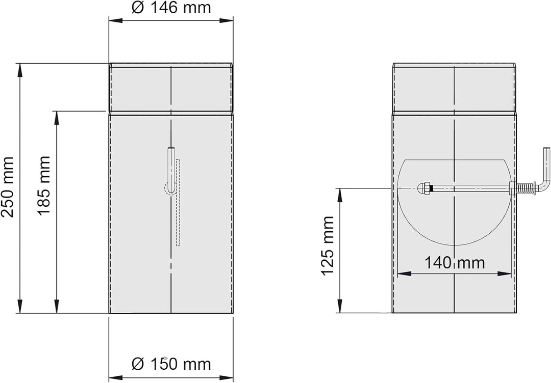 Ø 150mm - Ofenrohr 25cm mit Drosselklappe gussgrau - 2 mm Stahlblech - bis 600°C - Senotherm-Beschic